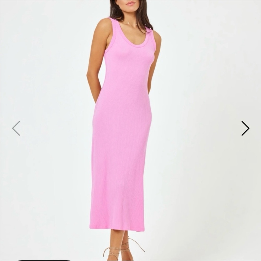 L*Space Jenna Pink Ribbed Sheath Midi Dress for Cocktail